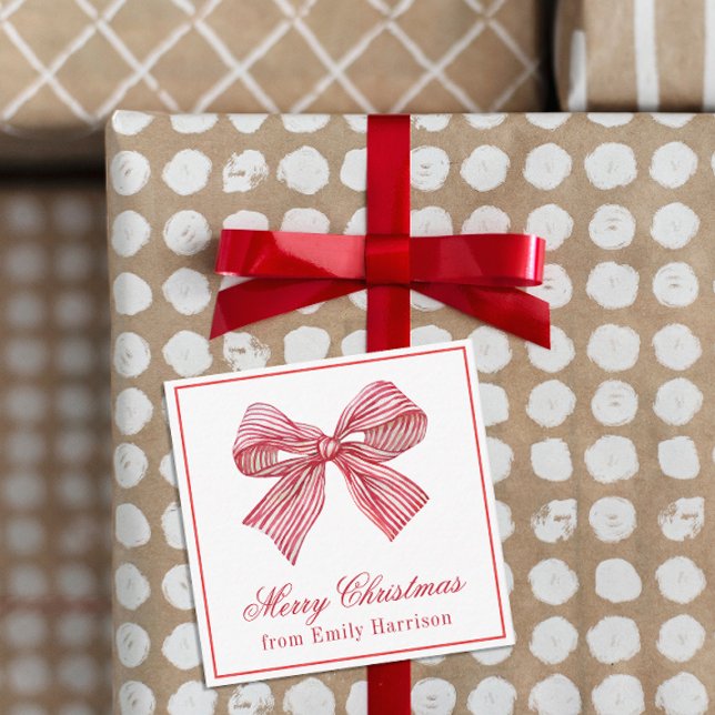 Vattenfärgad röd och vit stripe Bow Anteckningskort (Skapare uppladdad)
