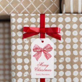 Vattenfärgad röd och vit stripe Bow Presentetikett