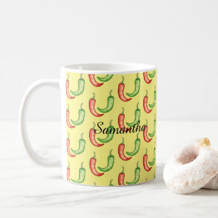 Vattenfärgad rödfärgad och Grönt Chili-paprika Kaffemugg