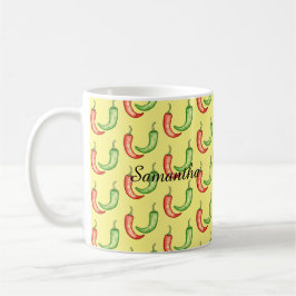 Vattenfärgad rödfärgad och Grönt Chili-paprika Kaffemugg