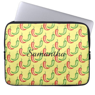 Vattenfärgad rödfärgad och Grönt Chili-paprika Laptop Fodral
