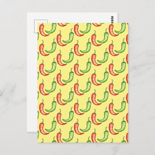 Vattenfärgad rödfärgad och Grönt Chili-paprika Vykort (Fram/baksida)