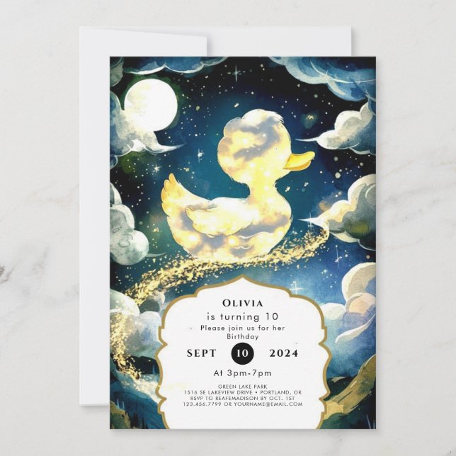 Vattenfärgad Roligt Duckling Birthday Inbjudningar (Framsida)