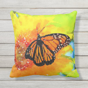 Vattenfärgad Roligt Monarch Butterfly på solros Kudde