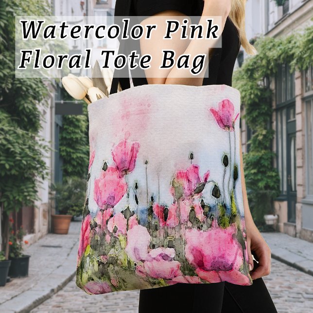 Vattenfärgad Rosa blomma modern kosmopolitisk Tygkasse (This Watercolor Pink Floral Tote bag makes a great Mother's Day or Valentines Day Gift)