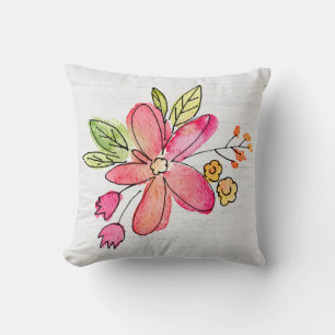 Vattenfärgad Rosa blomma på Whitewzed Wood Kudde