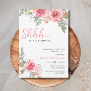 Vattenfärgad Rosa Blommigt 18th Boho Chic Birthday Inbjudningar
