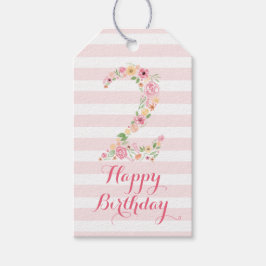 Vattenfärgad Rosa Blommigt 2:a födelsedag 2:a föde Presentetikett