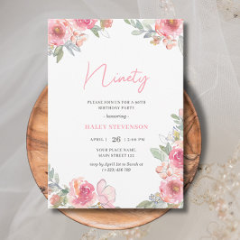 Vattenfärgad Rosa Blommigt Nittio 90:e Chic födels Inbjudningar