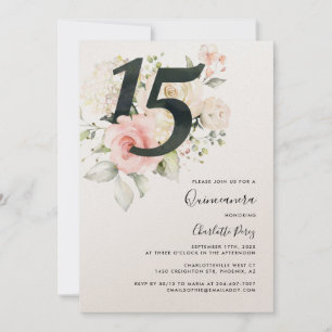 Vattenfärgad Rosa Blommigt Quinceanera 15:e födels Inbjudningar