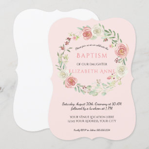 Vattenfärgad Rosa Blommigt Utandning Baptism Flick Inbjudningar