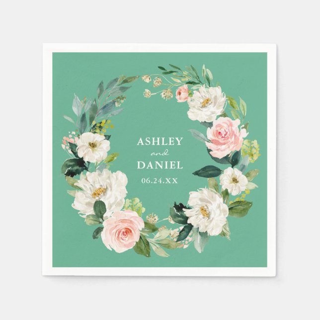 Vattenfärgad Rosa Blommigt Utandning Bröllop Neo M Pappersservett (Framsidan)