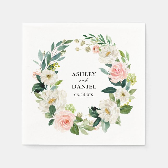 Vattenfärgad Rosa  Blommigt Utandning Bröllop Pappersservett (Framsidan)