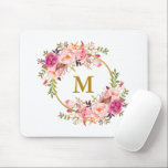Vattenfärgad Rosa Blommigt Utandning Guld Monogram Musmatta<br><div class="desc">Blommigt för vattenfärgen Watercolor Rosa WAN Guld Monogram Mouse Pad</div>