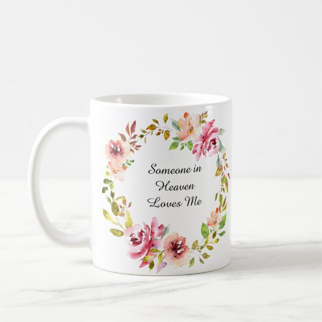 Vattenfärgad Rosa Blommigt Utandning, memoranga ny Kaffemugg (Vänster)