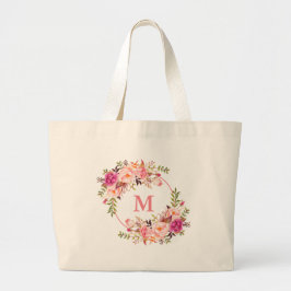 Vattenfärgad Rosa Blommigt Utandning Monogram Jumbo Tygkasse