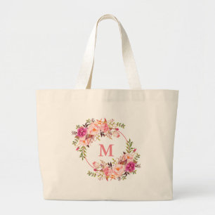 Vattenfärgad Rosa Blommigt Utandning Monogram Jumbo Tygkasse