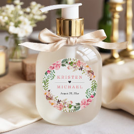 Vattenfärgad Rosa Blommigt Utandningsasröllopsför Runt Klistermärke