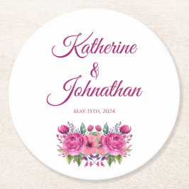 Vattenfärgad Rosa Blommor Bouquet-Papper Underlägg Papper Rund