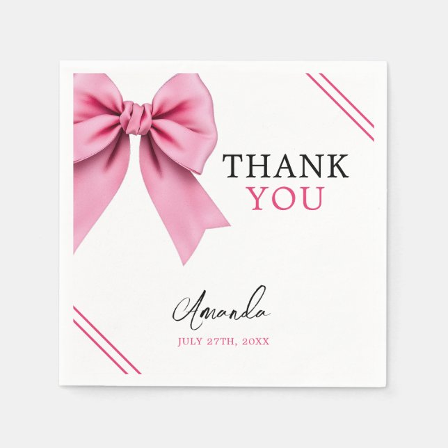 Vattenfärgad Rosa Bow Chic Sweet 16 Birthday Pappersservett (Framsidan)