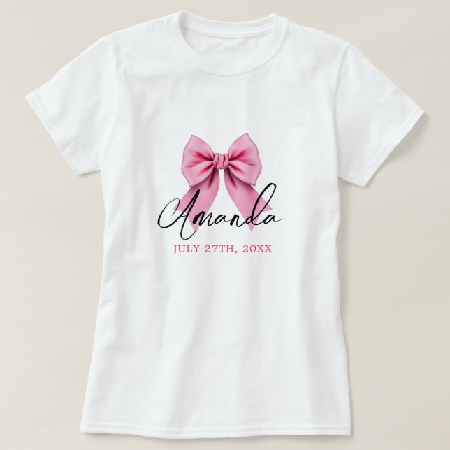 Vattenfärgad Rosa Bow Chic Sweet 16 Birthday T Shirt (Design framsida)