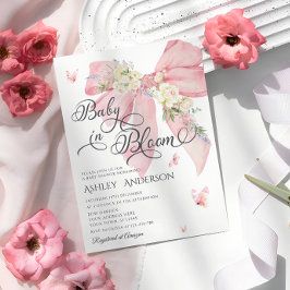 Vattenfärgad Rosa Bow Pastel Blommigt Baby Shower Inbjudningar