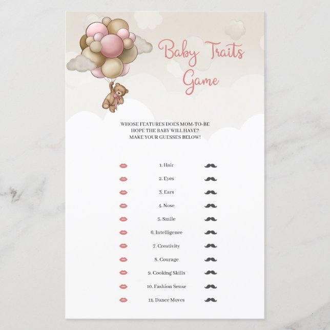 Vattenfärgad rosa brunelbjörn Baby Traits (Framsida)