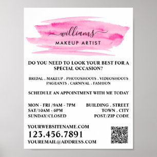 Vattenfärgad Rosa Brushstroke Makeup Artist Poster