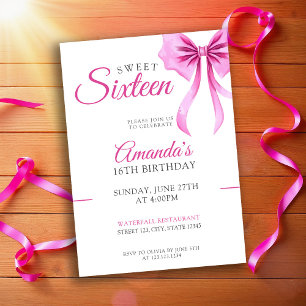 Vattenfärgad Rosa Coquette Bow Sweet 16 Birthday Inbjudningar