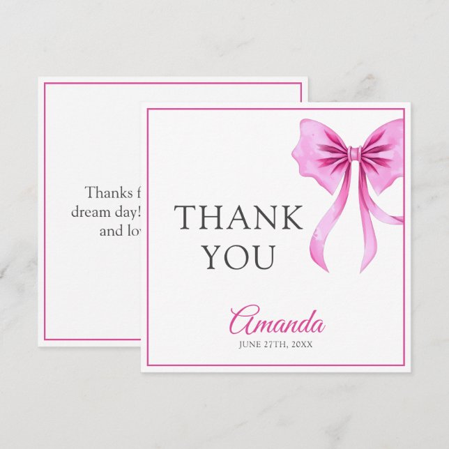 Vattenfärgad Rosa Coquette Bow Sweet 16 Birthday Tack Kort (Fram/baksida)