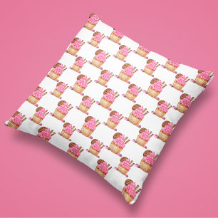 Vattenfärgad Rosa-cupkaka med choklad Mönster Kudde