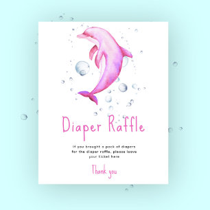 Vattenfärgad rosa delphin - Diaper Raffle-spel Poster