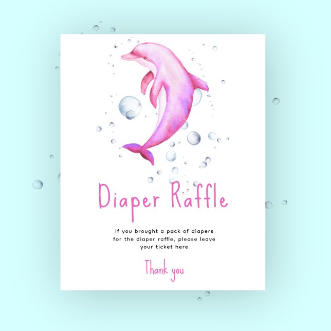 Vattenfärgad rosa delphin - Diaper Raffle-spel Poster (Skapare uppladdad)