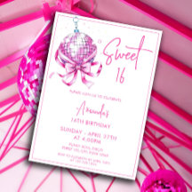 Vattenfärgad Rosa Disco Coquette Sweet 16 Birthday