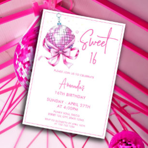 Vattenfärgad Rosa Disco Coquette Sweet 16 Birthday Inbjudningar