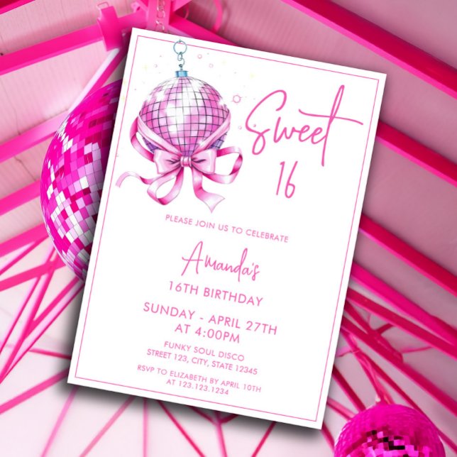 Vattenfärgad Rosa Disco Coquette Sweet 16 Birthday Inbjudningar (Skapare uppladdad)
