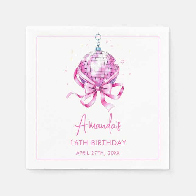 Vattenfärgad Rosa Disco Coquette Sweet 16 Birthday Pappersservett (Framsidan)