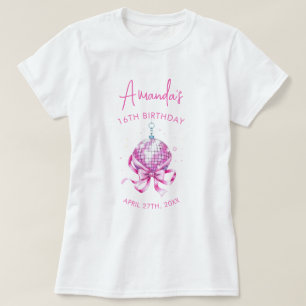 Vattenfärgad Rosa Disco Coquette Sweet 16 Birthday T Shirt
