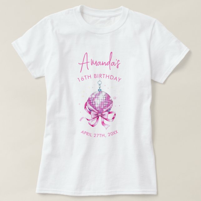 Vattenfärgad Rosa Disco Coquette Sweet 16 Birthday T Shirt (Design framsida)
