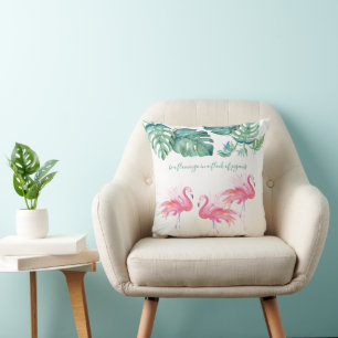 Vattenfärgad Rosa Flamingo Monstera Löv Kudde