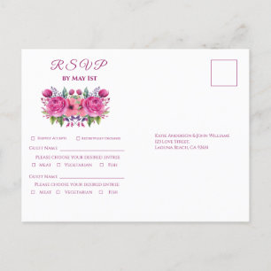 Vattenfärgad Rosa Flower Bouquet-Bröllop OSA- Inbjudan Vykort