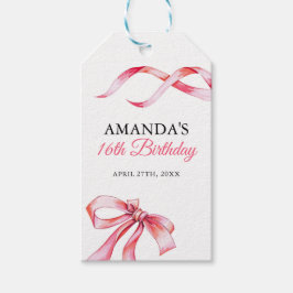 Vattenfärgad Rosa Fungande band Söt 16 födelsedaga Presentetikett