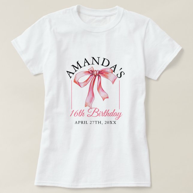 Vattenfärgad Rosa Fungande band Söt 16 födelsedaga T Shirt (Design framsida)