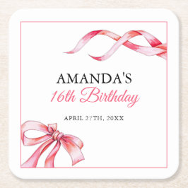 Vattenfärgad Rosa Fungande band Söt 16 födelsedaga Underlägg Papper Kvadrat