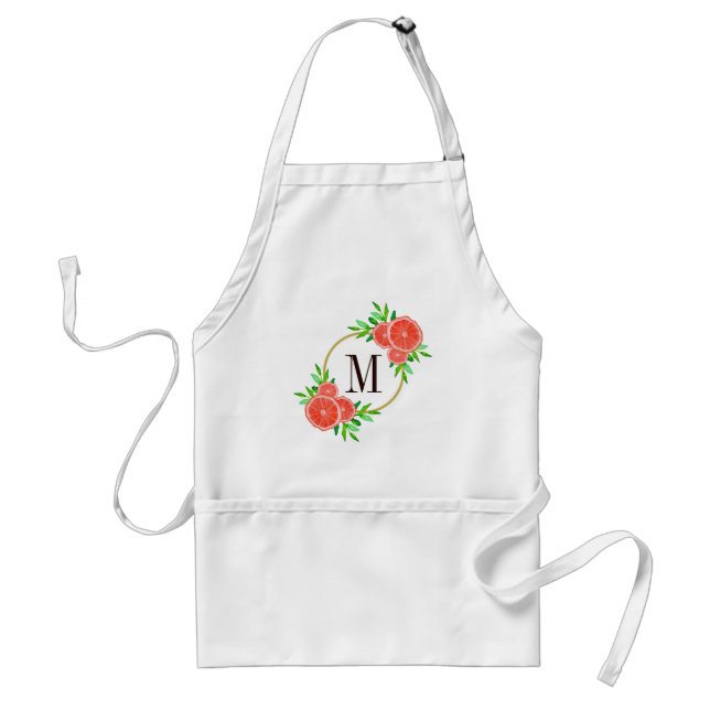 Vattenfärgad Rosa Grapefruit Citrus Fruit Monogram Förkläde (Framsidan)