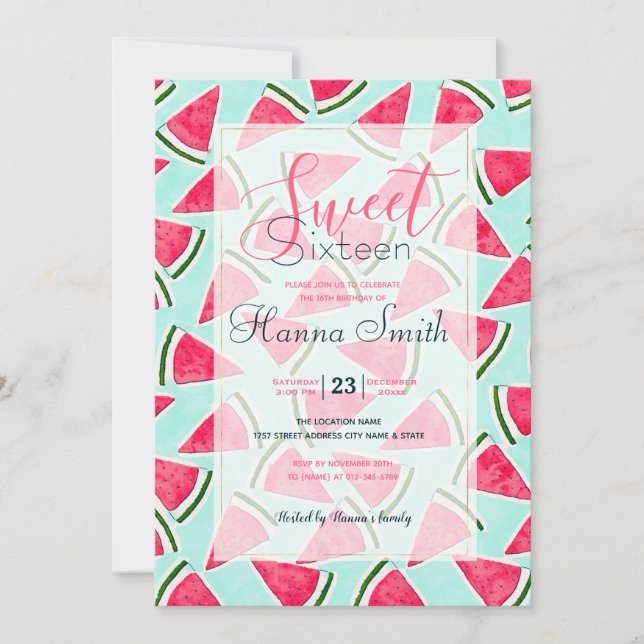 Vattenfärgad Rosa Grönt Watermelon Triangles (Framsida)