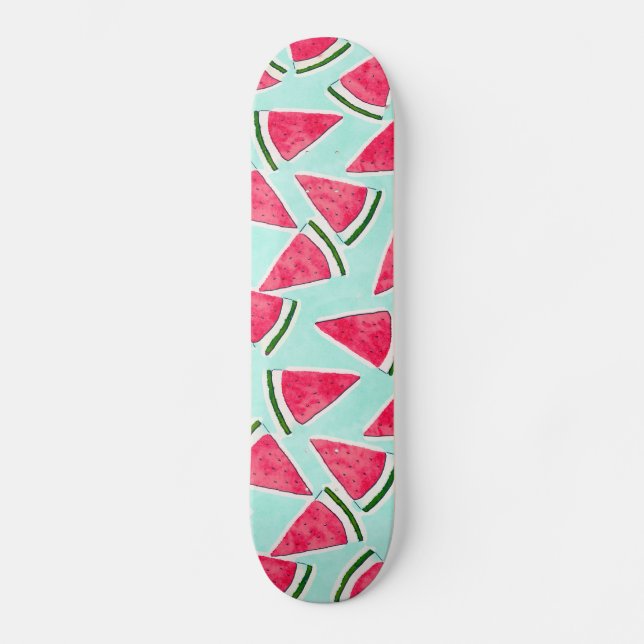 Vattenfärgad Rosa Grönt Watermelon Triangles Mini Skateboard Bräda 18,5 Cm (Framsida)