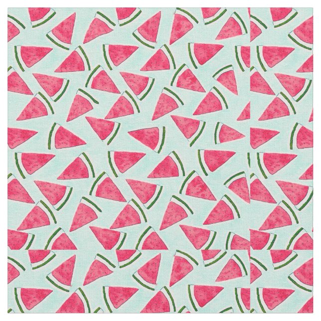 Vattenfärgad Rosa Grönt Watermelon Triangles Tyg (Närbild)