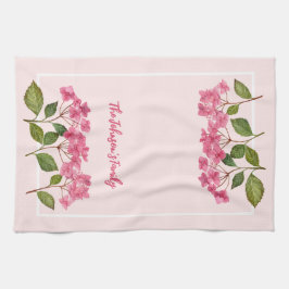 Vattenfärgad Rosa Hydrangea Lacecaps Illustration Kökshandduk