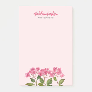 Vattenfärgad Rosa Hydrangea Lacecaps Illustration Post-it Block